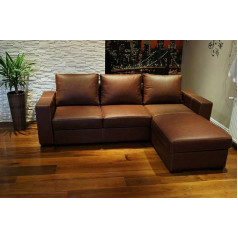 Quattro Meble Maljorkos natūralios odos kampinė sofa 245 x 170 cm Sofa-lova su lovos funkcija ir lovos dėže Tikra oda su dekoratyviniais dygsniais Kampinė sofa
