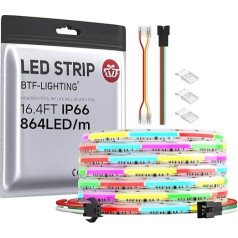BTF-LIGHTING FCOB COB RGB WS2811 IC adresuojamas LED juosta DC24V 5M 864LEDs/M 26W/M 12mm balta PCB persekiojimo spalva lankstus didelio tankio LED IP66 atsparus vandeniui interjero apdailai (tik juosta)