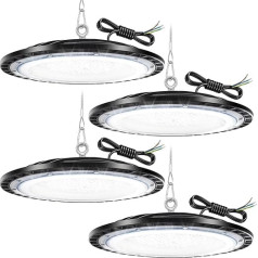 4 pakuotės 150 W LED salės apšvietimas UFO pramoninis šviestuvas dirbtuvių lempa IP65 vandeniui atsparus dirbtuvių apšvietimas salės prožektorius vidaus ir lauko naudojimui 6500 K LED High Bay garažo lempa sandėlio gamyklos