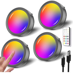 RGB LED taškinė baterija su nuotolinio valdymo pultu, juodas USB įkraunamas ekrano spintelės apšvietimas Belaidis reguliuojamas apšvietimas virtuvėje Virtuvės LED apvalus spalvą keičiantis taškinis akumuliatoriaus lipnus apšvietimas