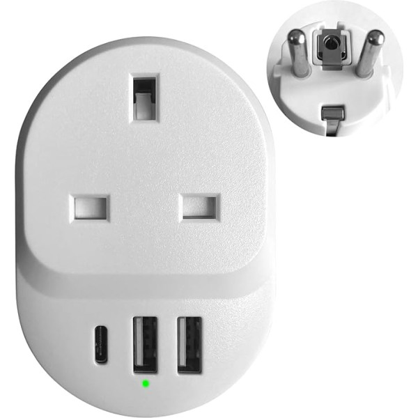 JK / Airijos / JAE - ES / Vokietijos kelioninis kištukinis adapteris su USB + Type-C prievadais, kompaktiškas sieninis kištukinis lizdas, apsaugotas nuo elektros saugos ir ugnies, skirtas kelionėms, biurui ir namams
