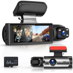 Hodozzy Auto Vorne und Innen Dash Cam mit 64GB SD Karte,FHD 1080P 3.16 Zoll IPS Touchscreen Bildschirm Dual Auto Kamera mit Super Nachtsicht, WDR, Weitwinkel, G-Sensor, Loop-Aufnahme, Parküberwachung