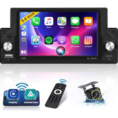 Inefala Radio 1 DIN mit Wireless Carplay Android Auto 5,9 Zoll jutiklinis ekranas Autoradio Bluetooth mit Radio FM Mirror Link für Android/iOS USB SWC Rückfahrkamera Fernsteuerung Mic
