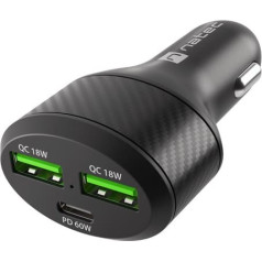 Automobilinis įkroviklis coney 2x usb 1x usb-c qc 3.0 power delivery 84w juodas