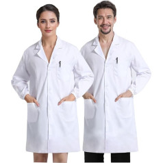 JXCTNNU Laboratorinis paltas, baltas paltas, gydytojo paltas, viengungio chemijos apsauginiai drabužiai, vyrams ir moterims, ilgų rankovių medicininiai paltai, medicininė uniforma su sagomis ir 3 kišenėmis laboratorijai, studijoms,