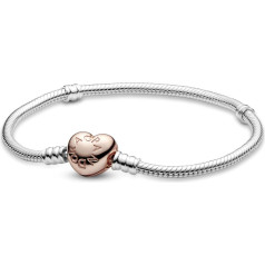 PANDORA apyrankė 580719-18, Moteriška sidabrinė širdelė, rožinė, sidabras, be akmens