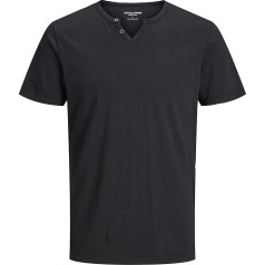 JACK & JONES JJESPLIT Vyriški medvilniniai marškiniai su V formos iškirpte ir trumpomis rankovėmis su sagomis