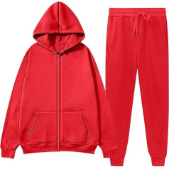 EZJOBLA Tracksuit Moterų šiltas medvilninis laisvalaikio kostiumas storas bėgimo kostiumas rinkinys ilgomis rankovėmis sporto apranga su gobtuvu su užtrauktuku ir plonomis ilgomis kelnėmis Activewear treniruočių rinkinys