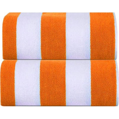 Saldžioji adata paplūdimio rankšluosčiai - 2 oranžiniai Cabana Stripe Classic 100 % medvilniniai frotiniai rankšluosčiai, greitai džiūstantys, 450 GSM, suaugusiems (oranžiniai, 30 x 60 colių)