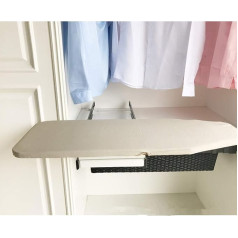 Lyginimo lentos stotis 82 x 31 cm, sulankstomos lyginimo lentos stoties lentyna, pasukama garais lyginimo lenta su ištraukiamu užvalkalu, reguliuojamas aukštis - smėlio spalvos