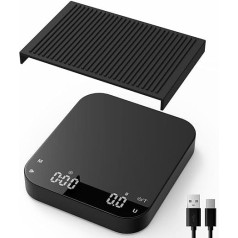 Kavos svarstyklės su automobiliniu laikmačiu, 3 kg / 0,1 g kavos svarstyklės Įkraunamos espreso svarstyklės su HD LED ekranu, taros funkcija, nešiojamos didelio tikslumo espreso svarstyklės, skirtos espresui, užpilti, prancūziškam spaudimui