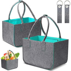 2 vnt. veltinio pirkinių krepšių, veltinio krepšiai, pirkinių krepšys su rankena, veltinio pirkinių krepšys, sulankstomas 40 x 27 x 27 cm, veltinio krepšys apsipirkimui, išvykoms, piknikui, tamsiai pilka/žalia, pilkai žalia, pilkai žalia