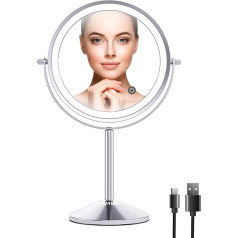 LED apšviečiamas kosmetinis veidrodis 5x didinimas 360° pasukimas Makiažo veidrodis su apšvietimu 3 šviesos spalvos Jutiklinis jungiklis Apvalus veidrodis vonios kambariui ir namams