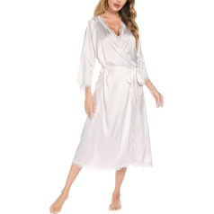 Aranmei Satin Dressing Gown Moterų ilgas V-Neck 3/4 rankovės naktiniai marškiniai chalatas chalatas Bridesmaid Kimono Robe Sleepwear Nėriniai apdaila šilko chalatas