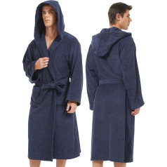 Herren Bademantel mit Kapuze ，Bademantel aus Frottee, weicher knielanger Bademantel für zu Hause und im Spa (DE/NL/SE/PL, Alphanumerisch, Einheitsgröße, Regular, Regular, Navy Blue)