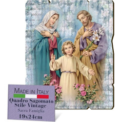Fratelli Bonella Šventosios šeimos paveikslas Derliaus tuopos medienos storis 8 mm drobė Šventosios šeimos miegamasis 19 x 24 cm 100% Pagaminta Italijoje