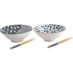 lachineuse - 2 japoniškų dubenėlių rinkinys, mėlynos spalvos, 20,5 cm - XXL dydžio - ryžių dubenėliai, pusryčiams ir sriubai - tradiciniai zen motyvai - azijietiški japoniški dubenėliai - dovanų indai