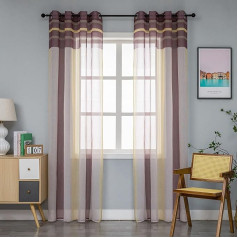 1 pora pusiau permatomų furijos užuolaidų su juostelėmis svetainei, miegamajam, virtuvei ir patalpoms, 2 skydai su kilpomis (140 x 235 cm, ruda+kreminė)