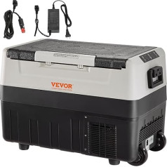 VEVOR Automobilinis šaldytuvas 55L aušinimo kompresorius Nešiojamas dviejų zonų kempingo šaldytuvas su rankena ir ratukais 0,6 kW nuo -20 °C iki 10 °C reguliuojamas elektrinis šiluminis šaldytuvas sunkvežimiui valčiai