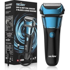 Sejoy elektrinis skustuvas vyrams, drėgnas ir sausas folijos skustuvas su 3 peiliukais ir skutimosi zona, 7500 aps/min greičiu veikiantis variklis, skaitmeninis galios ekranas, IPX7, folijos skustuvas vyrams