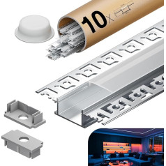 LED profilis LED juostelėms 1 m x 10 vnt. su matiniu dangteliu LED aliuminio profilio matmenys W28 mm (Wild 64,2 mm) x H 10 mm Palaiko didžiausią juostelės plotį 20,2 mm