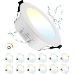 LED prožektoriai, 68 mm, 5 W, reguliuojamo ryškumo, IP44, šilta balta, neutrali balta, šalta balta, įleidžiami LED prožektoriai, 230 V, skirti vonios kambariui, virtuvei, svetainei, 12 vnt.