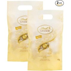 Lindt LINDOR baltojo šokolado rutuliukai | 1 kg maišelis, sandarus | Apie 80 baltojo šokolado rutuliukų su švelniu tirpstančiu įdaru | didmeninė pakuotė, šokoladinė dovana (2 x 1 kg)