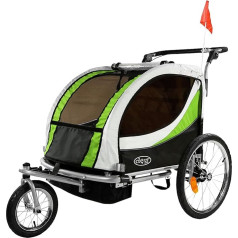 ClevrPlus Deluxe 3-in-1 dvivietė dviračio priekaba su 2 sėdynėmis, bėgimo ir vaikų vežimėlis, sulankstoma, sulankstoma su pasukamu priekiniu ratu