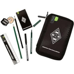 „Borussia Mönchengladbach“ mokyklinis dėklas, juodas dvigubas pieštukų dėklas plius žymė „I Love Mönchengladbach“, juodas