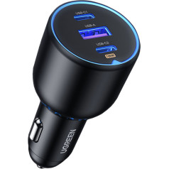 Automobilinis įkroviklis 2x USB-C PD ir 1x USB-A 130W, juodas