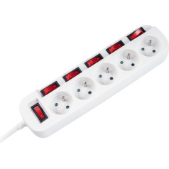 Maitinimo tinklo ilgintuvas su 6 jungikliais ir 5 lizdais - 1,5 m