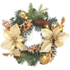 Dekoruoti Kalėdų vainikas su LED šviesos Poinsettia uogų kūgiai Eglės šakos Kalėdų eglė Baubles vainikas durų vainikas Eglės vainikas gėlių vainikas Kalėdų gėlių Kalėdų vainikas Kalėdų žvaigždė