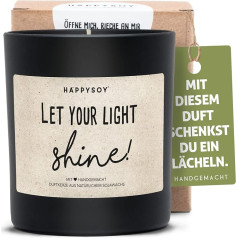 HAPPYSOY Sojos kvapioji žvakė stikle su užrašu - 100 % natūrali rankų darbo - tvari asmeninė dovana jogos meditacijai geriausiai draugei seseriai mamai močiutei - gimtadienio padėka moterims vyrams