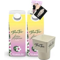 Bratee X Katja Krasavice Bali Edition 2 ledinių arbatų rinkinys BraTee Bali Edition 2 x speciali ledinė arbata po 750 ml + nemokamas laikiklis gėrimui + autografo kortelė BRATEE Limited Edition Ice Tea Multifruit with Vanilla