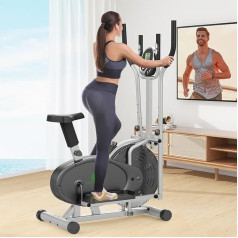 Cross Trainer, 2 in 1 Cross Trainer & Exercise Bike su sėdyne, LCD monitoriumi, reguliuojamu pasipriešinimu, neslystančiu pedalu, elipsiniu treniruokliu Stepper Fitness Cardio treniruokliu namams