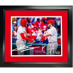 Įrėminti beisbolo nuotrauka Bryce Harper & Bryson Stott Philadelphia Phillies Dual Facsimile lazeriu graviruotas parašas Automobilių 11x14 beisbolo nuotrauka HOFSM Holo