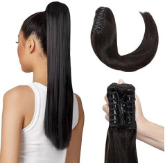 Elailite Real Hair Ponytail Plaukų priauginimas su klipu Remy tiesus Ponytail Žmogaus plaukai 14 colių 35 cm 105 g #1B Natūralus juodas