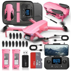 HHD dronas su 4K GPS kamera, 5G WiFi FPV, 40 minučių skrydžio laiko su 2 baterijomis, SD kortelės lizdas, mažiau nei 249 g, dronas su bešepetėliniu varikliu, keli skrydžio režimai (rožinis)