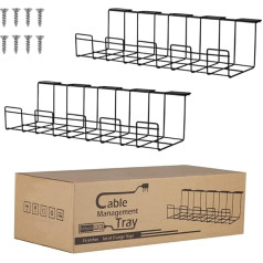 2 vnt. kabelių valdymo dėklų, 40 cm po stalu esantis kabelių valdymo organizatorius, metalinis kabelių dėklas stalams, biurams ir virtuvėms (juodas)