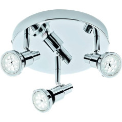 Briloner Leuchten 2992-038R LED prožektorius, lubų šviestuvas, vonios kambario šviestuvas, IP44, sukamas ir pasukamas prožektorius, 3x GU10, 12 W, 1200 liumenų, 3000 kelvinų, chromas, 210 x 106 mm (DxH)