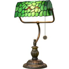 Blivuself Tiffany stiliaus žalias bankininkų stalinis šviestuvas Vitražo lempos Medžio lapų derliaus miegamojo naktinis staliukas studija traukimo grandinės skaitymo stalo šviesa Retro biuro LED antikvarinis akcentas stalas