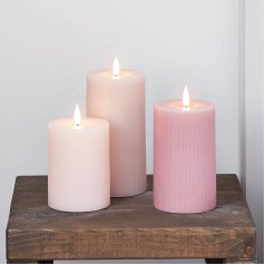 Lights4fun 3 LED TruGlow® žvakių rinkinys Pink Ribbed Laikmatis Baterija veikianti viduje Motinos dienos dovana žvakė