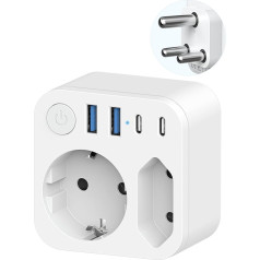 Adapteris iš Vokietijos į Pietų Afriką su 4 USB (2 C tipo), 2 krypčių kelionių adapteris iš Pietų Afrikos 