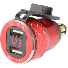 Sun3drucker Dvigubas USB įkroviklis 4.2A adapteris Voltmetras QC 3.0 Greitasis įkrovimas LED įtampos ekranas, skirtas motociklui Motociklas BMW DIN Hella lizdas Raudona spalva
