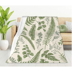 HGOD DESIGNS Leaves Flannel Fleece Duvet 130 x 150 cm Floral Pattern in Vintage Style Throw Blanket Lengva, jauki, pliušinė antklodė, skirta miegamajam, svetainei, sofai, sofai, sofai, sofai