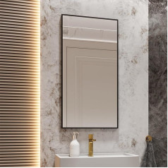 GOLD&CHROME UNIQUE DESIGN Didelis stačiakampis sieninis veidrodis - juodas aliuminio rėmas 41 x 3 x 81 cm - modernus dekoras - vonios kambario ir durų veidrodis - aukštos kokybės sienų apdaila - su tvirtinimo elementais