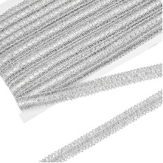 FINGERINSPIRE 20 jardų metalinio pynimo apdaila 5/20,3 cm pločio sidabro spalvos dekoratyvinis Gimp apdaila poliesterio puošmena nėrinių apdaila 