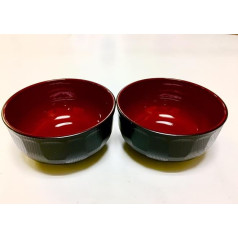 JapanStyle Japonijos Donburi Apvalus ryžių dubenėlis dia.14.8×7.4cm 96g [Juoda x Vermilion ] x 2 vnt.