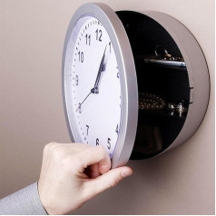 10 colių plastikinis sieninis laikrodis su paslėptu seifu Cool Hidden Compartment Clock Diversion Safe with Secret Interior Storage for Jewelry, Cash, Valuables (Silver)
