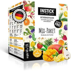 INSTICK greitasis gėrimas be cukraus (46 lazdelių mišinio pakuotė) - 1 pakuotė 46 x 1,5-2,5 l - veganiškų gėrimų milteliai, mažai kalorijų ir vitamino C - greitieji milteliai